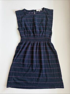 LOFT Navy Mini Dress with Pink Dot Stripes
